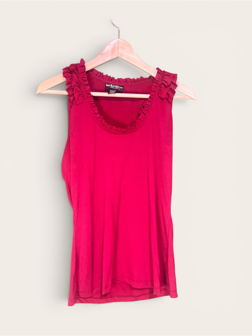 Pink Ruffle Neck Tank Top with Back Tie Accent